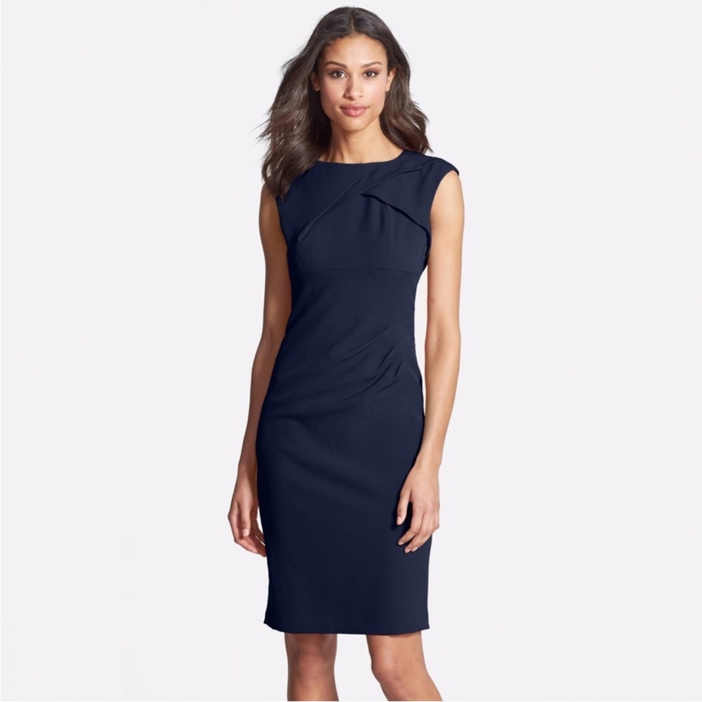 Adrianna Papell Pleated Crepe
Dress in Navy